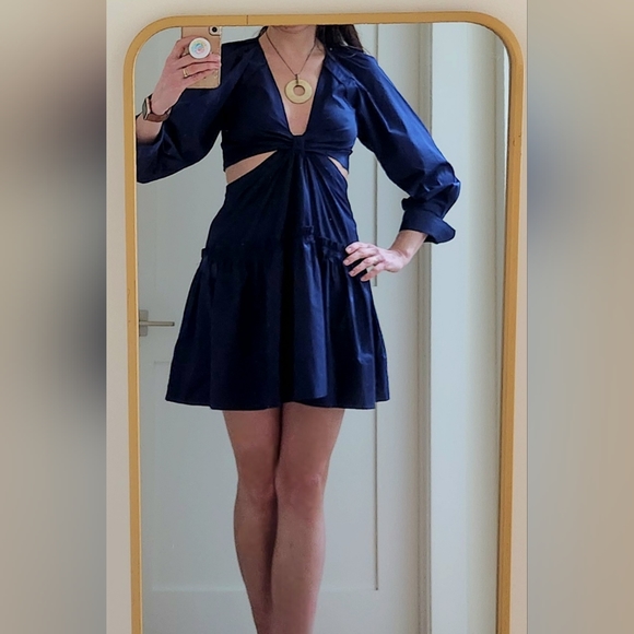 Jason Wu-Navy Blue Deep V/Cutout Detail/Long Sleeve Mini Dress M NWOT - Picture 1 of 14